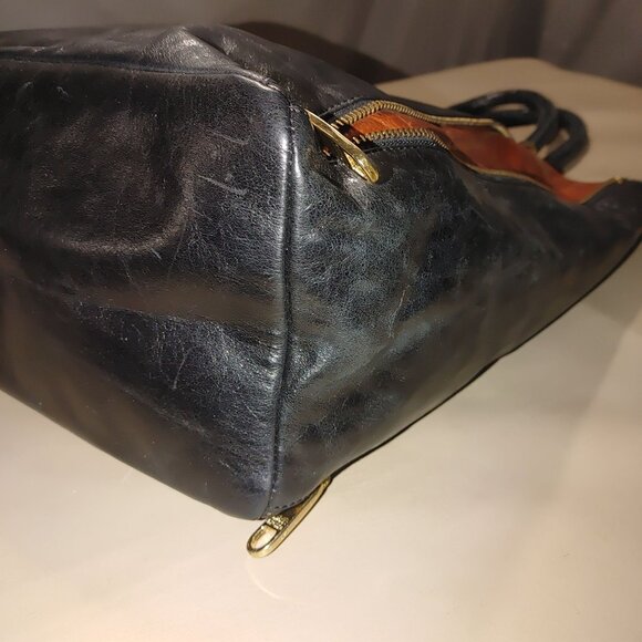 Badgley Mischka Expandable Black Leather Bucket Bag Tote Shopper Mayra Shine - Picture 14 of 16